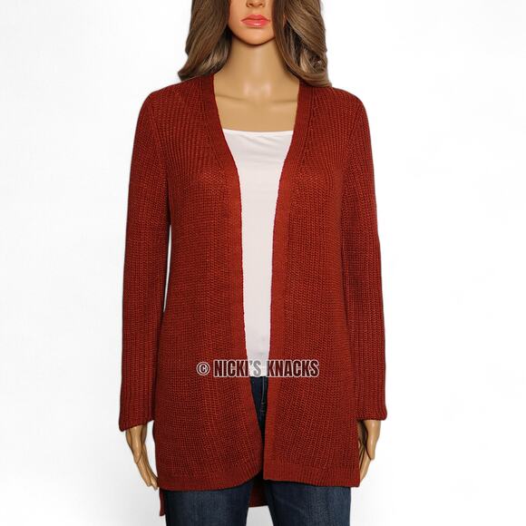 Stitch Fix Lattice Cardigan Rust Orange Chunky Knit Open Front Sweater Size S - Picture 2 of 12